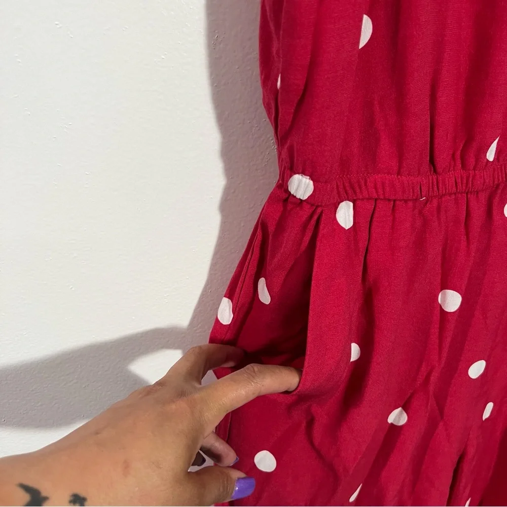 Loft Polka Dot Jumpsuit Elastic Waist‎ Pink/White Medium Summer Casual Parisian